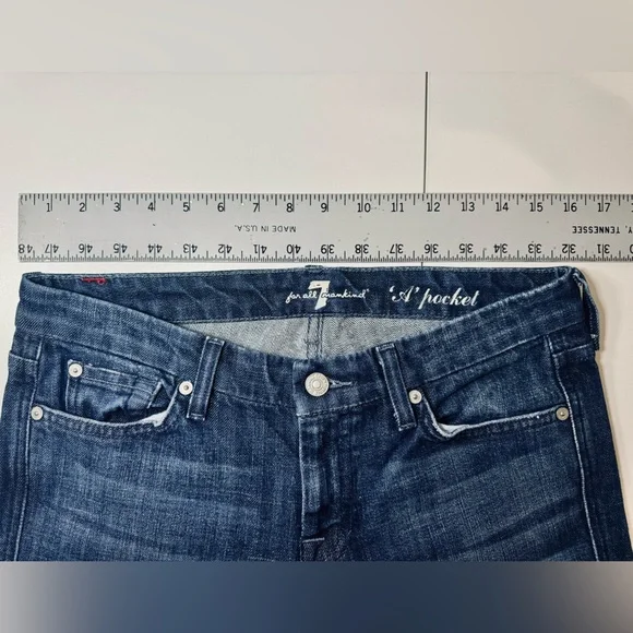 7 For All Mankind Jeans "A" Pocket Bootcut Dark Wash Denim Pink Stitch SZ 28 NEW - Picture 12 of 16
